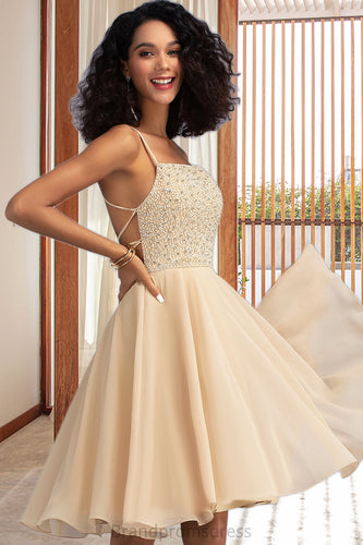 Salome A-line Square Knee-Length Chiffon Homecoming Dress With Beading Sequins XXCP0020575