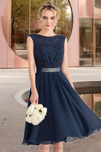 Avery A-line Scoop Knee-Length Chiffon Lace Homecoming Dress With Beading Bow XXCP0020588