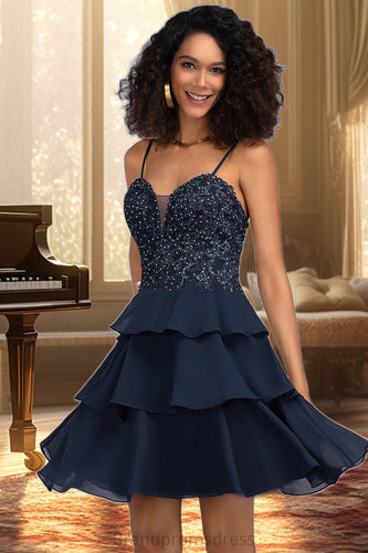 Alexis A-line Sweetheart Short/Mini Chiffon Lace Homecoming Dress With Beading Sequins XXCP0020576