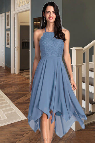 Peyton A-line Halter Asymmetrical Chiffon Lace Homecoming Dress XXCP0020561