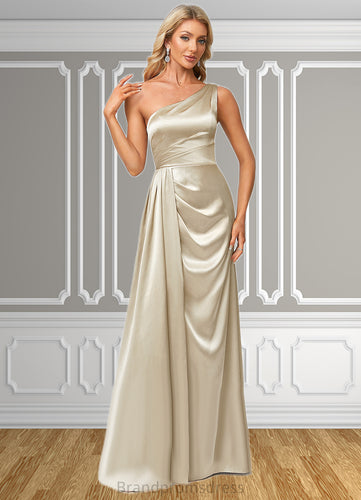 Lexi A-line One Shoulder Floor-Length Stretch Satin Bridesmaid Dress With Ruffle XXCP0022614
