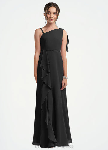 Gwendoline A-Line Bow Chiffon Floor-Length Junior Bridesmaid Dress black XXCP0022850