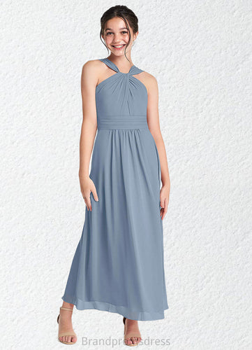 Anne A-Line Pleated Chiffon Ankle-Length Junior Bridesmaid Dress dusty blue XXCP0022866