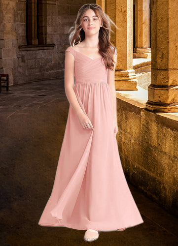 Marissa A-Line Pleated Chiffon Floor-Length Junior Bridesmaid Dress Rosette XXCP0022868
