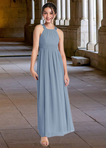 Lori A-Line Lace Chiffon Floor-Length Junior Bridesmaid Dress dusty blue XXCP0022871