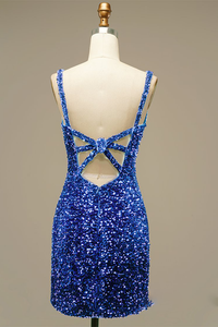 Eileen Homecoming Dresses Glitter Blue Sequins Short Prom Dress Party Dress
