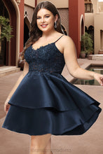 Load image into Gallery viewer, Nan A-line V-Neck Short/Mini Lace Satin Homecoming Dress XXCP0020504