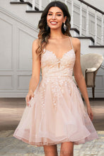 Load image into Gallery viewer, Mylie A-line V-Neck Short/Mini Lace Tulle Homecoming Dress With Sequins XXCP0020500
