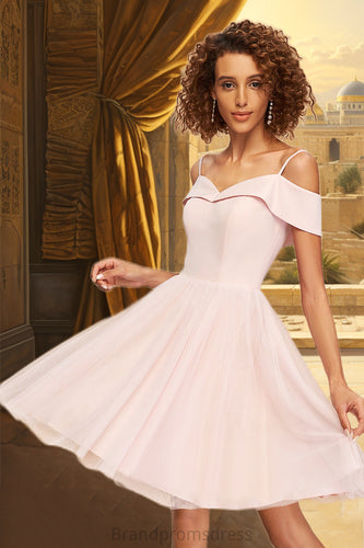 Liana A-line Off the Shoulder V-Neck Short/Mini Tulle Stretch Crepe Homecoming Dress XXCP0020526