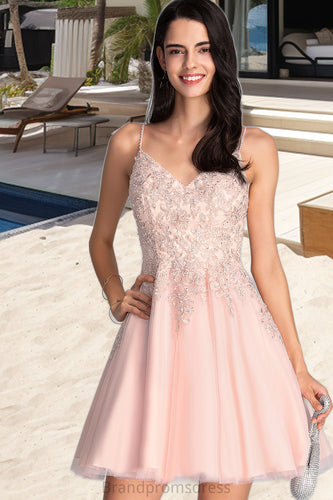 Aurora A-line V-Neck Short/Mini Tulle Homecoming Dress With Beading XXCP0020538