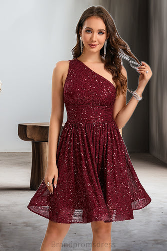 Andrea A-line One Shoulder Short/Mini Sequin Homecoming Dress With Sequins XXCP0020485