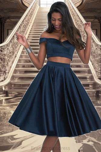 Bianca A-line Off the Shoulder Sweetheart Knee-Length Satin Homecoming Dress XXCP0020593