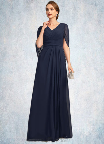 Sydney A-line V-Neck Floor-Length Chiffon Mother of the Bride Dress With Pleated XXC126P0021734
