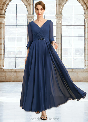Paisley A-line V-Neck Ankle-Length Chiffon Mother of the Bride Dress With Beading Pleated Sequins XXC126P0021745