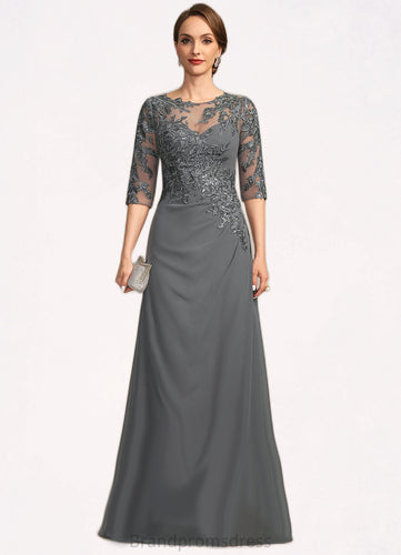 Allyson Sheath/Column Scoop Illusion Floor-Length Chiffon Lace Mother of the Bride Dress With Pleated Sequins XXC126P0021757
