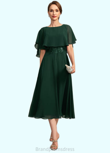 Savannah A-line Scoop Tea-Length Chiffon Mother of the Bride Dress With Appliques Lace Sequins XXC126P0021776