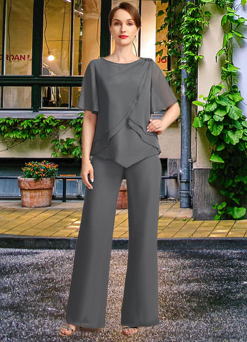 Layla Jumpsuit/Pantsuit Separates Scoop Floor-Length Chiffon Mother of the Bride Dress With Beading XXC126P0021783