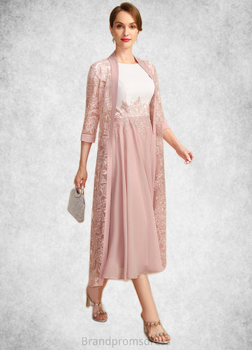 Scarlett A-line Scoop Tea-Length Chiffon Mother of the Bride Dress With Appliques Lace Sequins XXC126P0021785