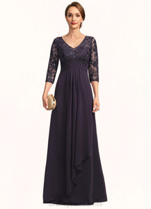Jasmine A-line V-Neck Floor-Length Chiffon Lace Mother of the Bride Dress With Cascading Ruffles Sequins XXC126P0021796