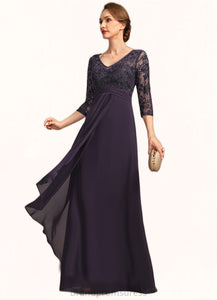 Jasmine A-line V-Neck Floor-Length Chiffon Lace Mother of the Bride Dress With Cascading Ruffles Sequins XXC126P0021796