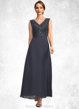 Load image into Gallery viewer, Erin A-line V-Neck Ankle-Length Chiffon Lace Sequin Mother of the Bride Dress XXC126P0021798