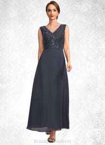 Erin A-line V-Neck Ankle-Length Chiffon Lace Sequin Mother of the Bride Dress XXC126P0021798
