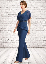 Load image into Gallery viewer, Philippa Jumpsuit/Pantsuit Separates V-Neck Floor-Length Chiffon Mother of the Bride Dress With Beading Pleated Sequins XXC126P0021800