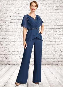 Philippa Jumpsuit/Pantsuit Separates V-Neck Floor-Length Chiffon Mother of the Bride Dress With Beading Pleated Sequins XXC126P0021800