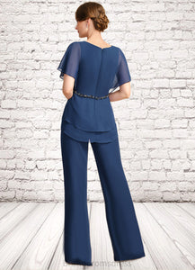 Philippa Jumpsuit/Pantsuit Separates V-Neck Floor-Length Chiffon Mother of the Bride Dress With Beading Pleated Sequins XXC126P0021800