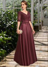 Load image into Gallery viewer, Luciana A-line V-Neck Floor-Length Lace Satin Mother of the Bride Dress With Sequins XXC126P0021803