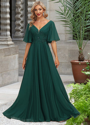 Shelby A-line V-Neck Floor-Length Chiffon Mother of the Bride Dress With Pleated Appliques Lace Sequins XXC126P0021807