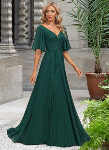 Shelby A-line V-Neck Floor-Length Chiffon Mother of the Bride Dress With Pleated Appliques Lace Sequins XXC126P0021807