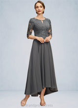 Load image into Gallery viewer, Corinne A-line Scoop Asymmetrical Chiffon Lace Mother of the Bride Dress With Pleated Sequins XXC126P0021812