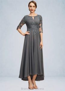 Corinne A-line Scoop Asymmetrical Chiffon Lace Mother of the Bride Dress With Pleated Sequins XXC126P0021812