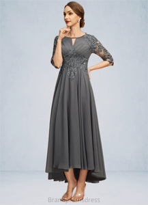 Corinne A-line Scoop Asymmetrical Chiffon Lace Mother of the Bride Dress With Pleated Sequins XXC126P0021812