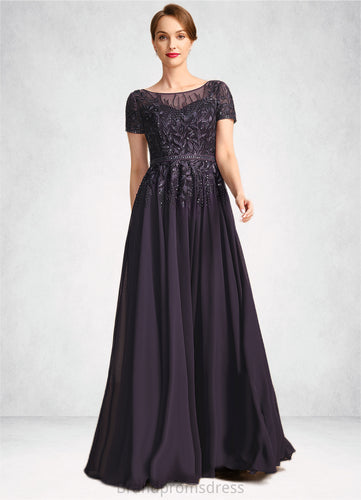 Estrella A-line Scoop Illusion Floor-Length Chiffon Lace Mother of the Bride Dress With Sequins XXC126P0021828