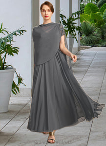 Daisy A-line V-Neck Illusion Ankle-Length Chiffon Lace Mother of the Bride Dress With Sequins XXC126P0021830
