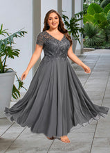 Load image into Gallery viewer, Daisy A-line V-Neck Illusion Ankle-Length Chiffon Lace Mother of the Bride Dress With Sequins XXC126P0021830