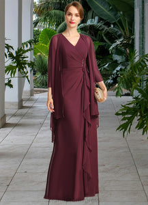 Anna Sheath/Column V-Neck Floor-Length Chiffon Mother of the Bride Dress With Beading Cascading Ruffles XXC126P0021835