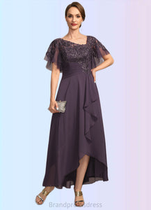 Ariella A-line Asymmetrical Asymmetrical Chiffon Lace Mother of the Bride Dress With Cascading Ruffles Sequins XXC126P0021846