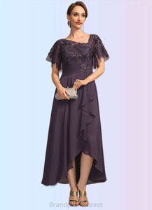 Ariella A-line Asymmetrical Asymmetrical Chiffon Lace Mother of the Bride Dress With Cascading Ruffles Sequins XXC126P0021846