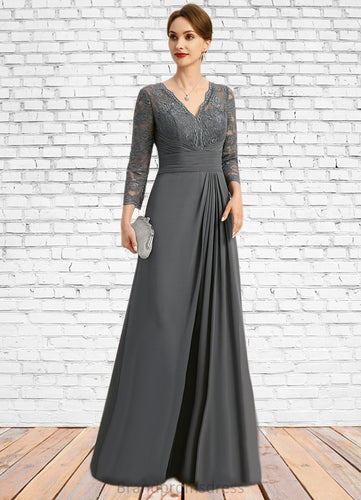 Winifred A-line V-Neck Floor-Length Chiffon Lace Mother of the Bride Dress With Pleated XXC126P0021850