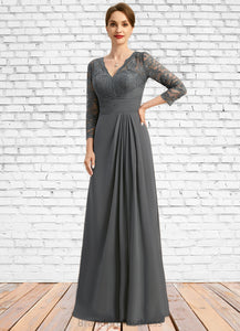 Winifred A-line V-Neck Floor-Length Chiffon Lace Mother of the Bride Dress With Pleated XXC126P0021850