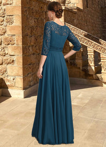 Quinn A-line Scoop Illusion Floor-Length Chiffon Lace Mother of the Bride Dress With Pleated XXC126P0021866