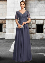 Load image into Gallery viewer, Luz A-line V-Neck Illusion Floor-Length Chiffon Lace Mother of the Bride Dress With Sequins XXC126P0021867