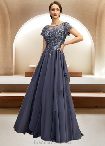 Karen A-line Scoop Illusion Floor-Length Chiffon Lace Mother of the Bride Dress With Cascading Ruffles Sequins XXC126P0021897