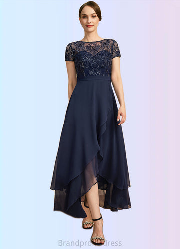 Gabrielle A-line Scoop Illusion Asymmetrical Chiffon Lace Mother of the Bride Dress With Sequins XXC126P0021902