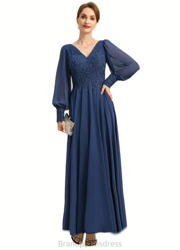 Kassidy A-line V-Neck Ankle-Length Chiffon Lace Mother of the Bride Dress With Pleated XXC126P0021908