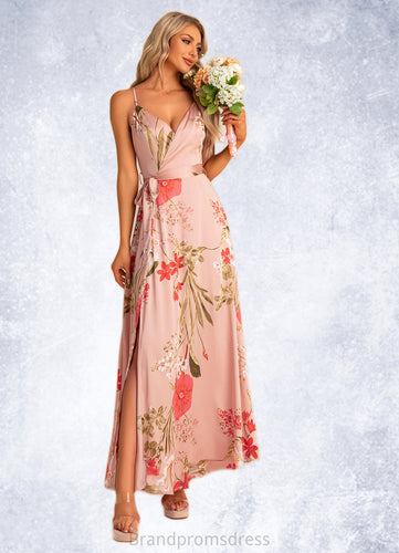 Aliyah A-line V-Neck Floor-Length Asymmetrical Satin Bridesmaid Dress With Floral Print XXCP0022568