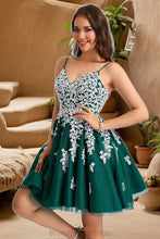 Load image into Gallery viewer, Anahi A-line V-Neck Short/Mini Lace Tulle Homecoming Dress XXCP0020468